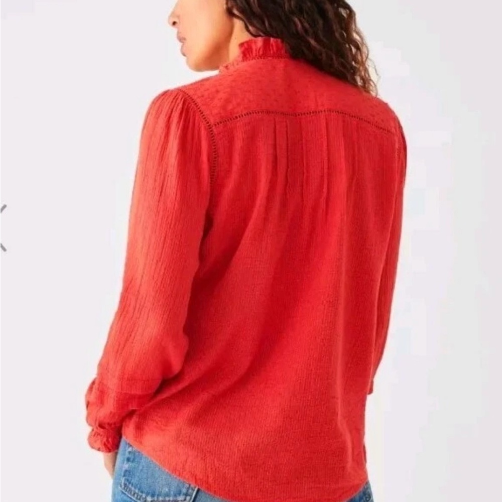 Faherty Willa Red Button Down Organic Cotton Ruff… - image 2